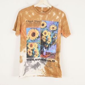 Claude Monet Tournesols Tie Dye Cotton Short Sleeve Floral Shirt Sz M